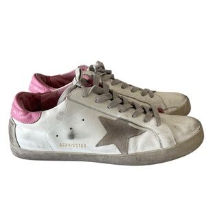 Golden Goose White Leather Superstar Sneakers with Pink Heel 42